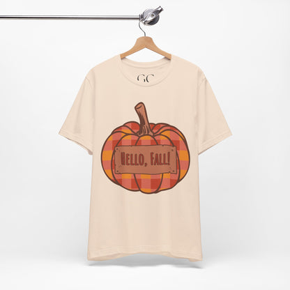 Hello Fall – Plaid Pumpkin Autumn Tee