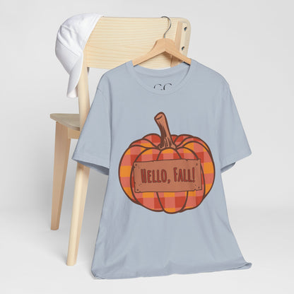 Hello Fall – Plaid Pumpkin Autumn Tee
