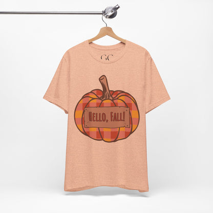Hello Fall – Plaid Pumpkin Autumn Tee