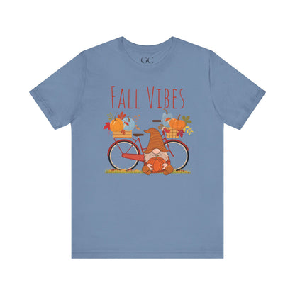 Fall Vibes T-Shirt | Cute Gnome & Bicycle | Autumn Pumpkin Tee