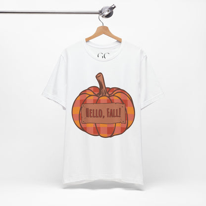 Hello Fall – Plaid Pumpkin Autumn Tee