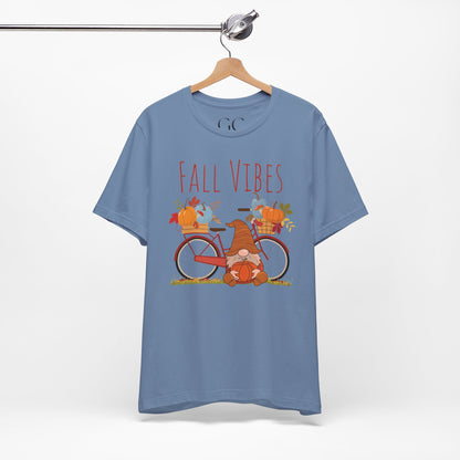 Fall Vibes T-Shirt | Cute Gnome & Bicycle | Autumn Pumpkin Tee