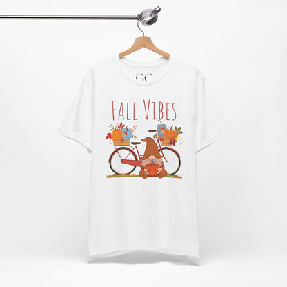 Fall Vibes T-Shirt | Cute Gnome & Bicycle | Autumn Pumpkin Tee