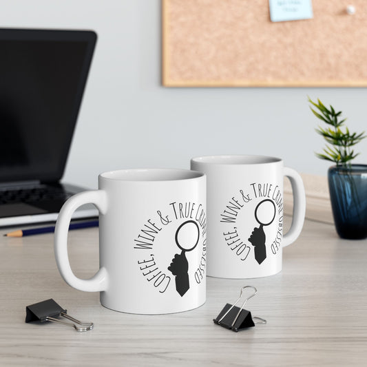 Coffee, Wine & True Crime Obsessed Mug | Funny True Crime Gift for Coffee & Wine Lovers