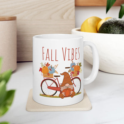 Fall Vibes – Gnome with Bicycle & Pumpkins Autumn Mug