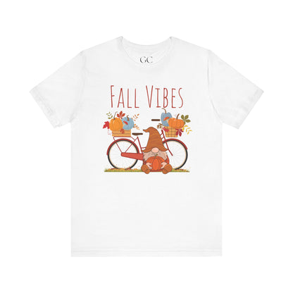 Fall Vibes T-Shirt | Cute Gnome & Bicycle | Autumn Pumpkin Tee