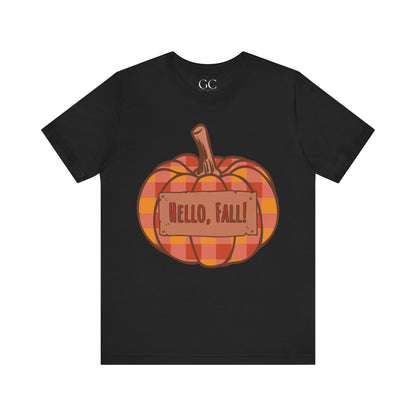 Hello Fall – Plaid Pumpkin Autumn Tee