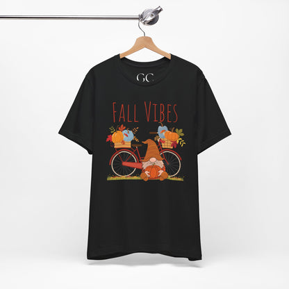 Fall Vibes T-Shirt | Cute Gnome & Bicycle | Autumn Pumpkin Tee