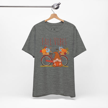 Fall Vibes T-Shirt | Cute Gnome & Bicycle | Autumn Pumpkin Tee