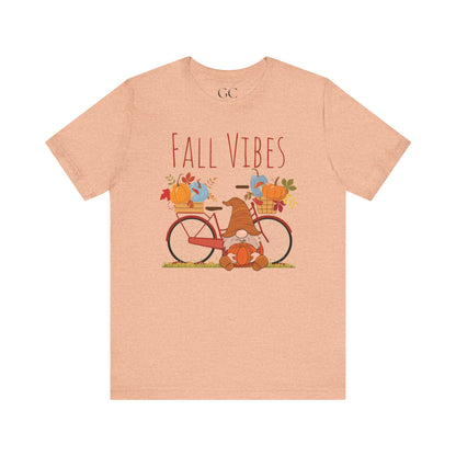 Fall Vibes T-Shirt | Cute Gnome & Bicycle | Autumn Pumpkin Tee