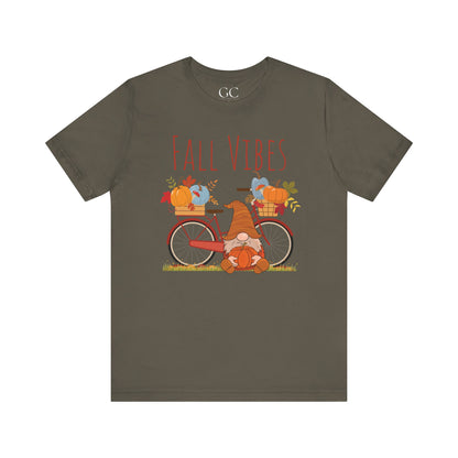 Fall Vibes T-Shirt | Cute Gnome & Bicycle | Autumn Pumpkin Tee