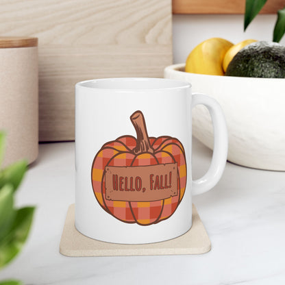 Hello Fall – Plaid Pumpkin Autumn Mug