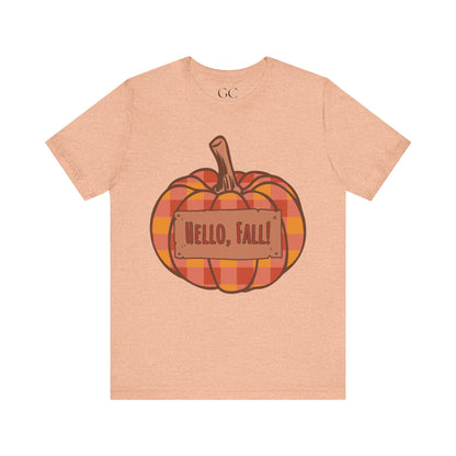 Hello Fall – Plaid Pumpkin Autumn Tee