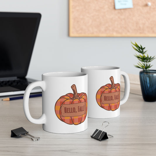 Hello Fall – Plaid Pumpkin Autumn Mug