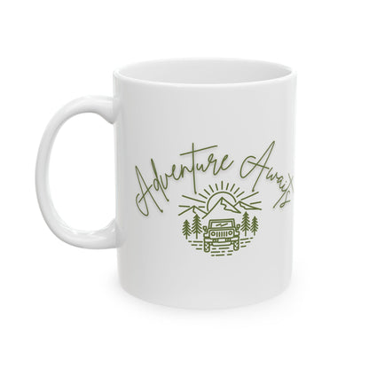 Adventure Awaits Mug | Nature Lover Coffee Cup | Jeep + Mountain Camping Gift