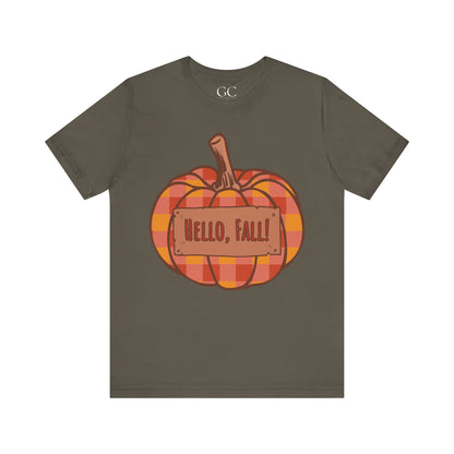 Hello Fall – Plaid Pumpkin Autumn Tee