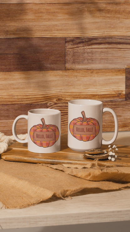 Hello Fall – Plaid Pumpkin Autumn Mug