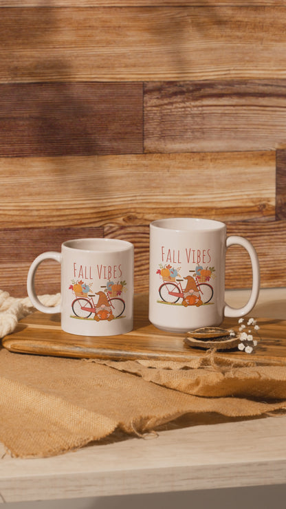 Fall Vibes – Gnome with Bicycle & Pumpkins Autumn Mug